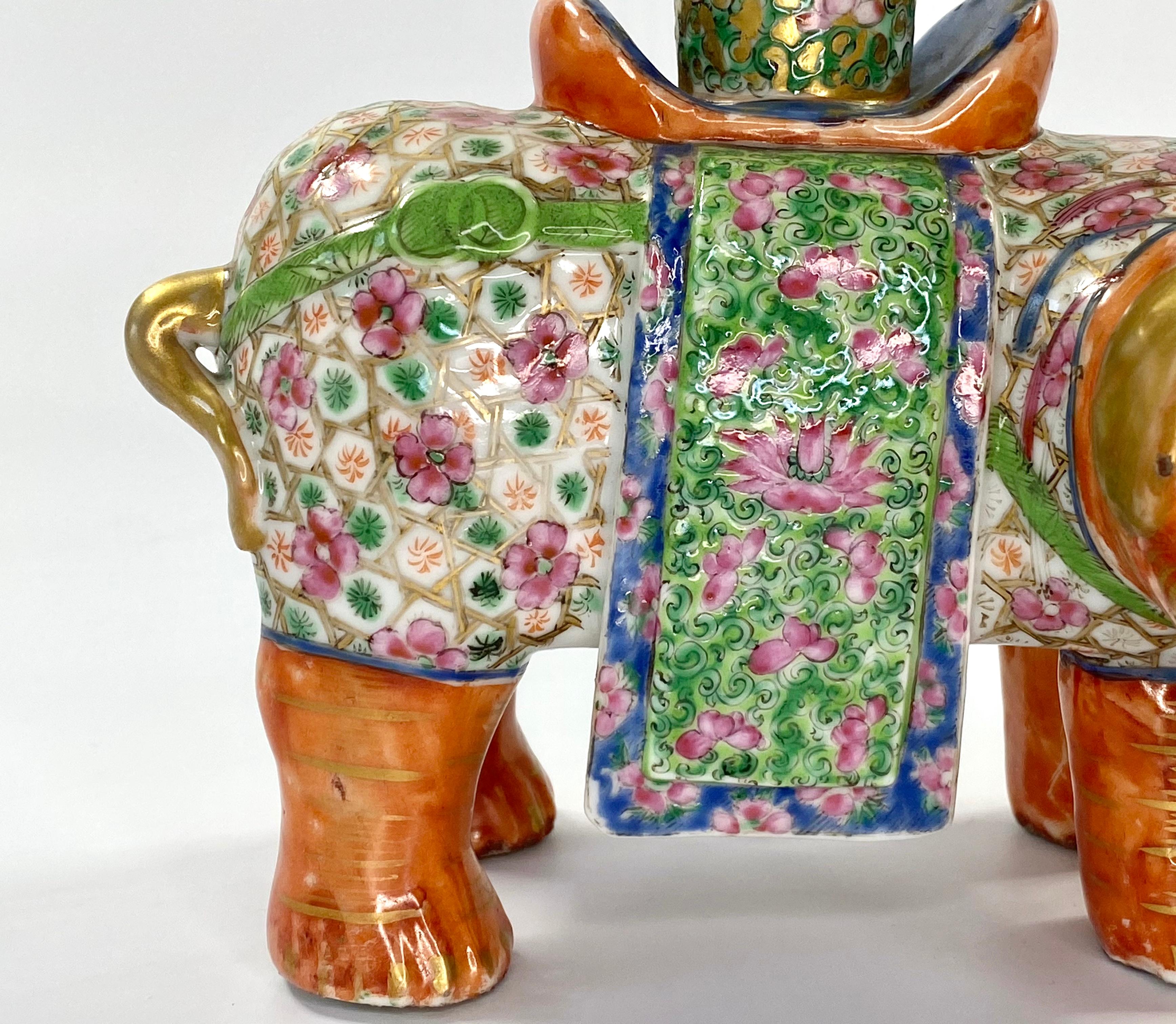 Fired Pair of Chinese Porcelain Elephant Joss Stick Holders, circa 1850, Qing Dynasty