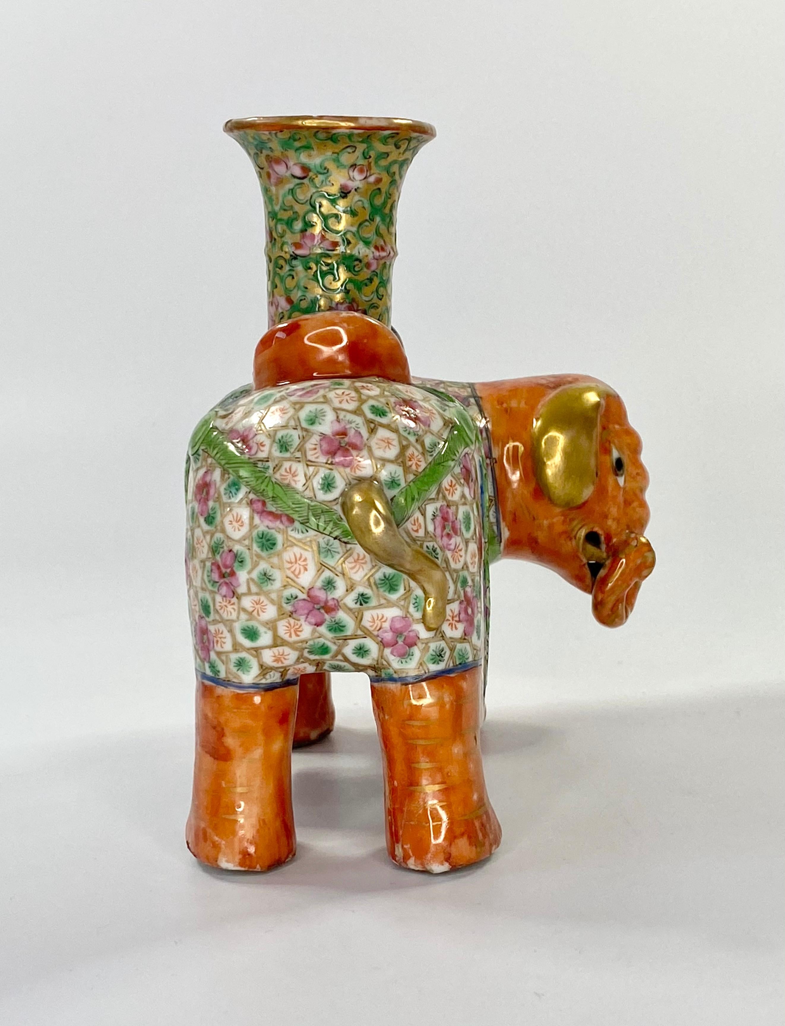 Mid-19th Century Pair of Chinese Porcelain Elephant Joss Stick Holders, circa 1850, Qing Dynasty