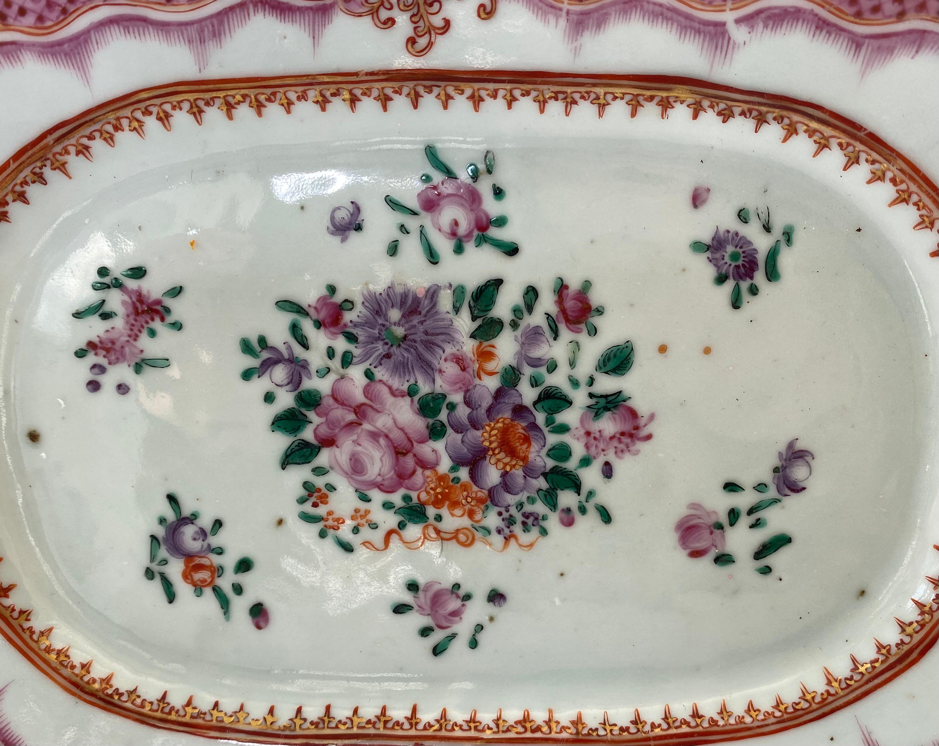 Mid-18th Century Pair Chinese Porcelain Famille Rose Platters, c. 1760, Qianlong Period