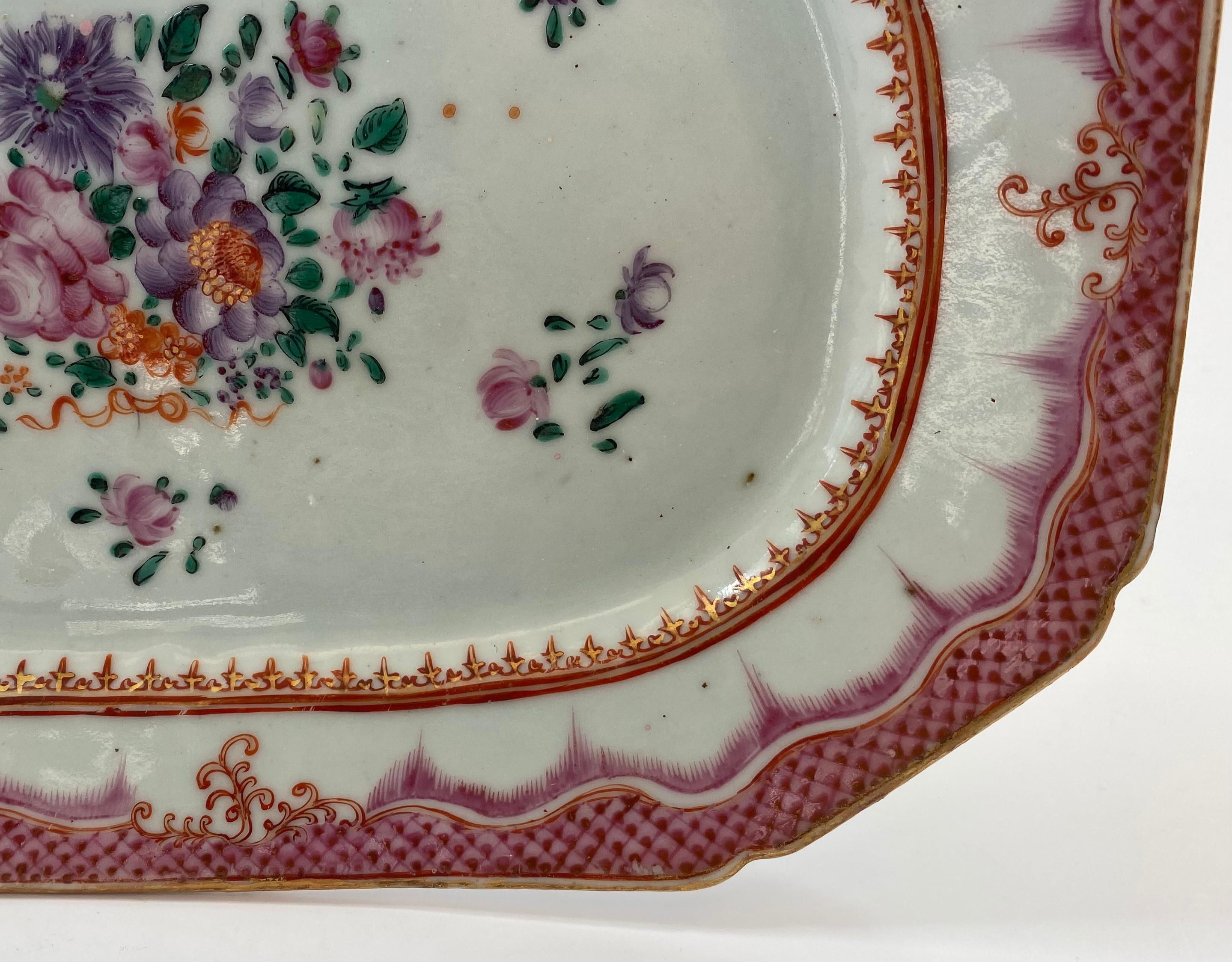 Pair Chinese Porcelain Famille Rose Platters, c. 1760, Qianlong Period 1
