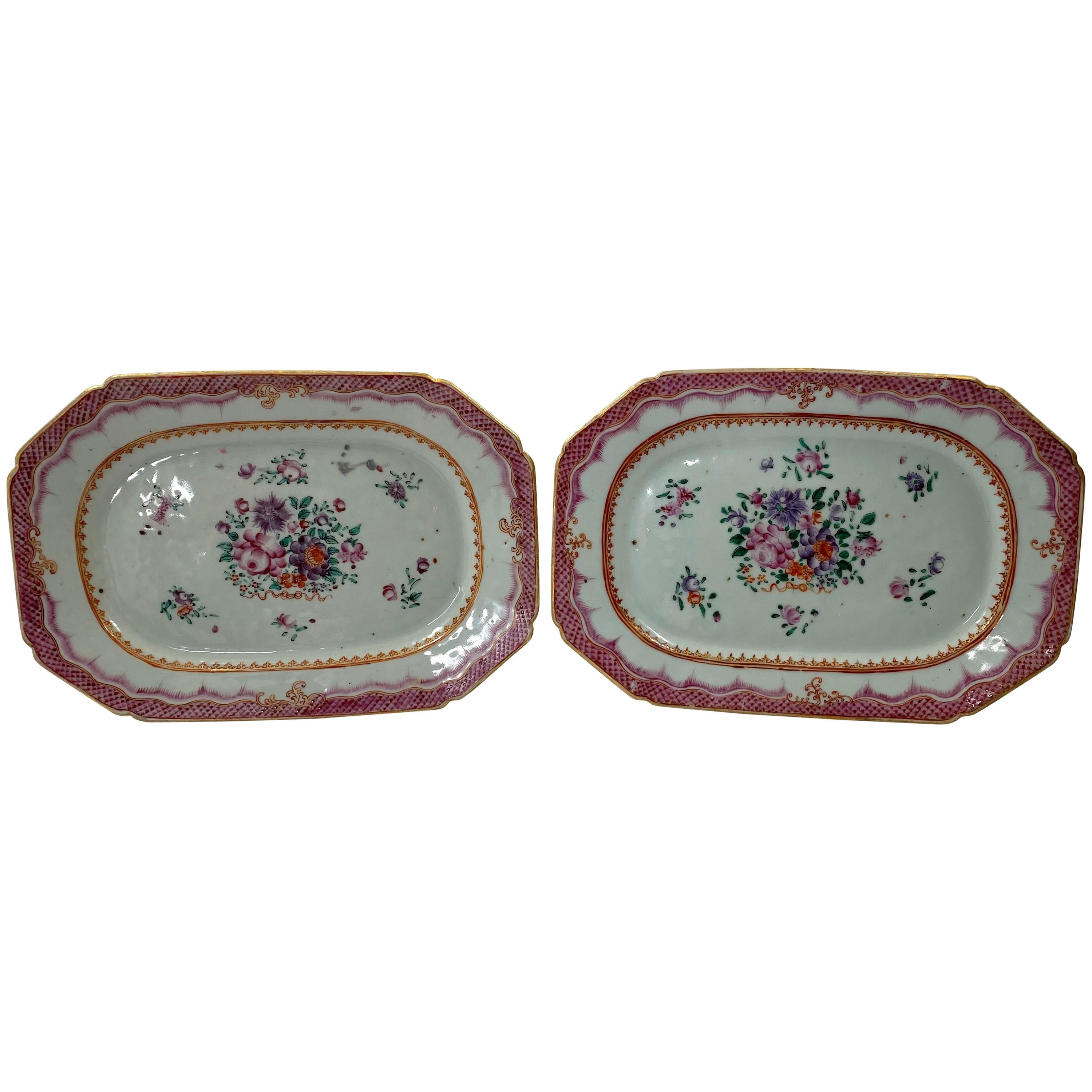 Pair Chinese Porcelain Famille Rose Platters, c. 1760, Qianlong Period