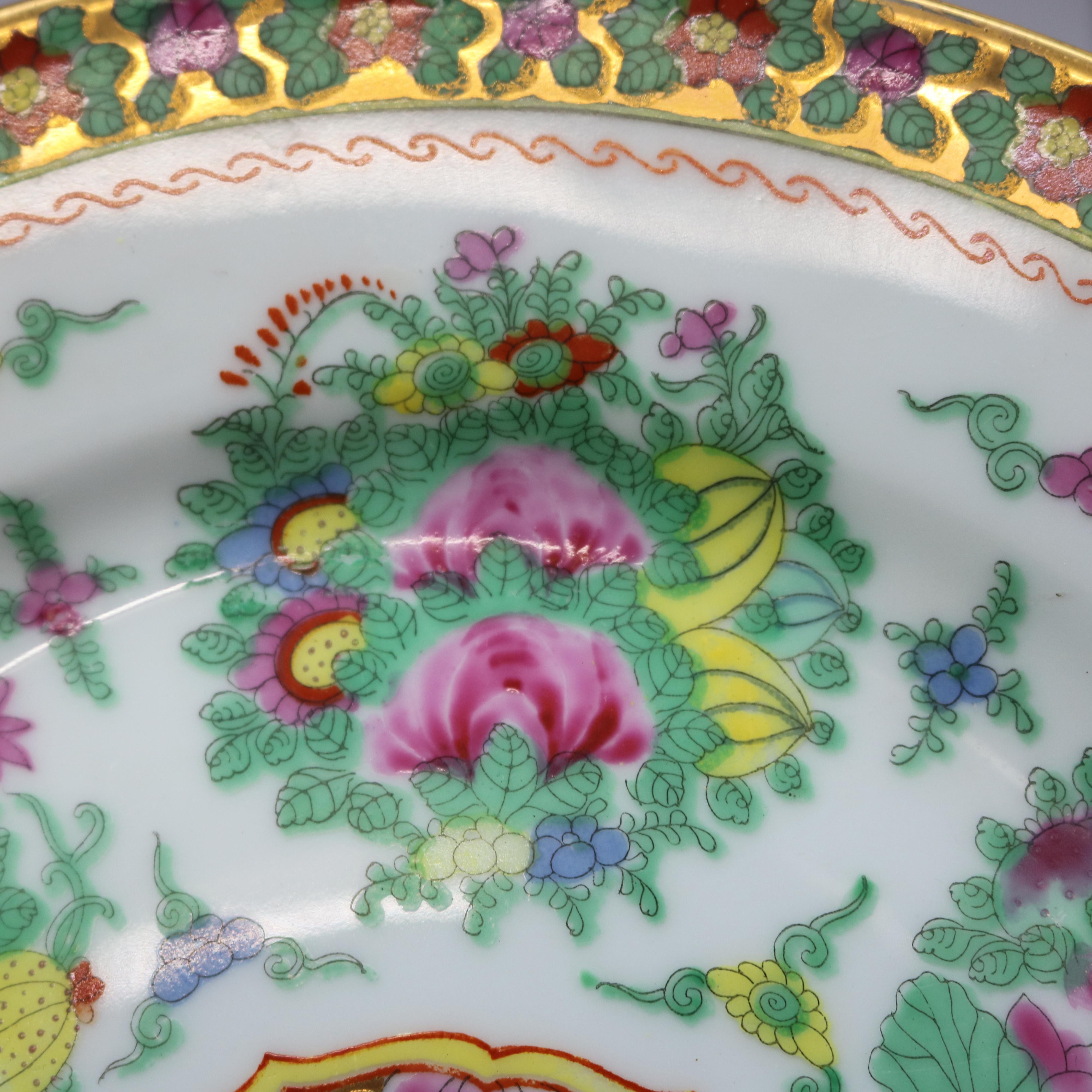 Pair of Chinese Porcelain Floral and Gilt Plates, Signed, 20th Century 1