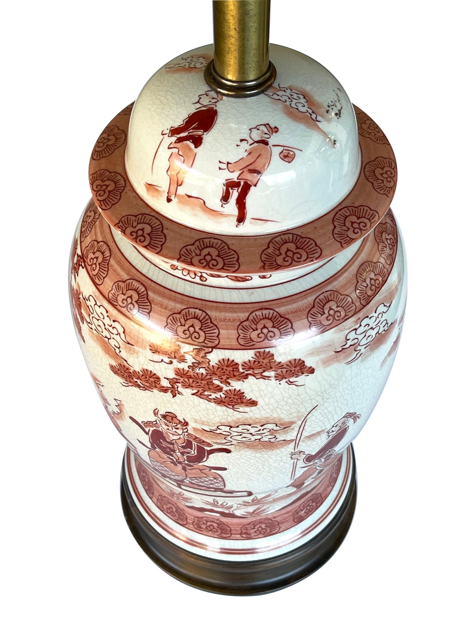 Paar chinesische Porzellan- Ingwerglas-Lampen mit eisenroter Dekoration (Chinesischer Export) im Angebot