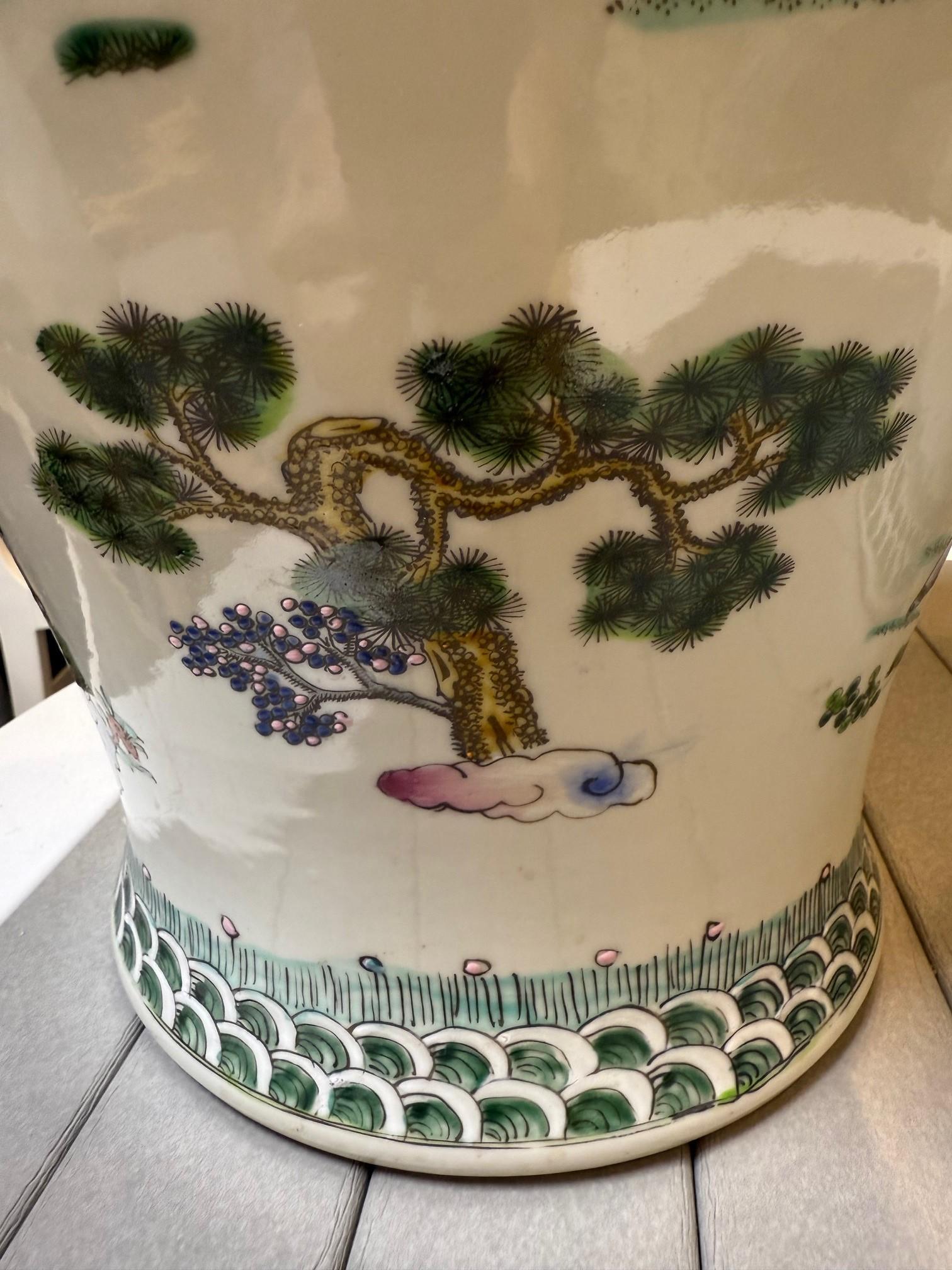 Pair Chinese Porcelain Lidded Ginger Urns - Qianlong Vases, Jars, Qing Pottery For Sale 8