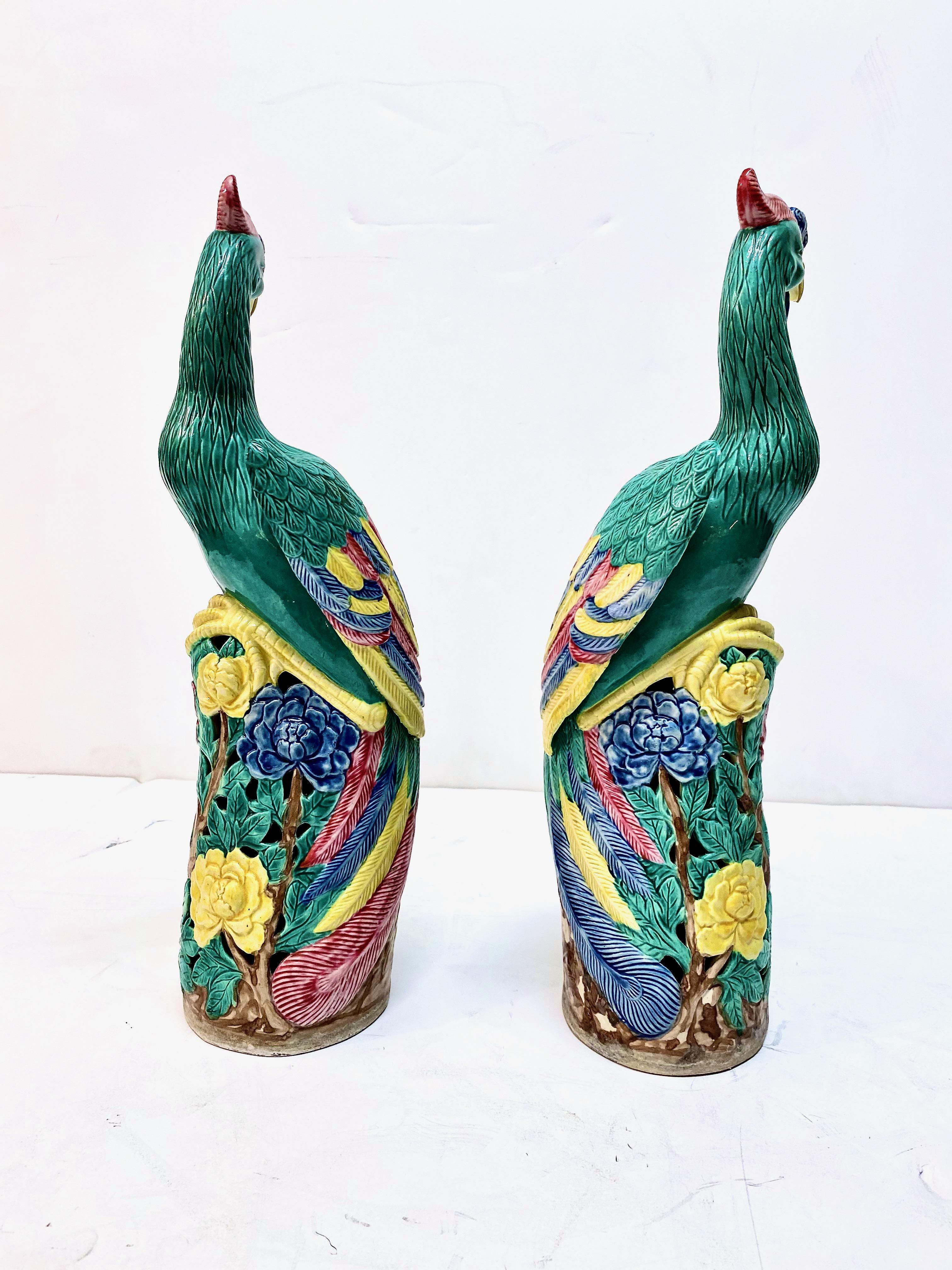 Chinese Export Pair of Chinese Porcelain Phoenix Birds, Mid-20th Century For Sale
