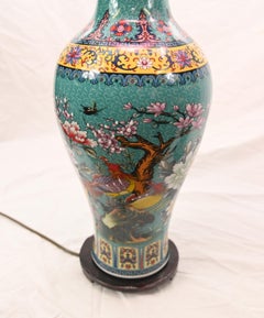Pair Chinese Porcelain Table Lamps Famille Vert Shades