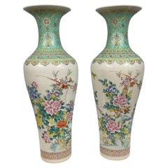 Pair Chinese Porcelain Vases Famille Rose Baluster China
