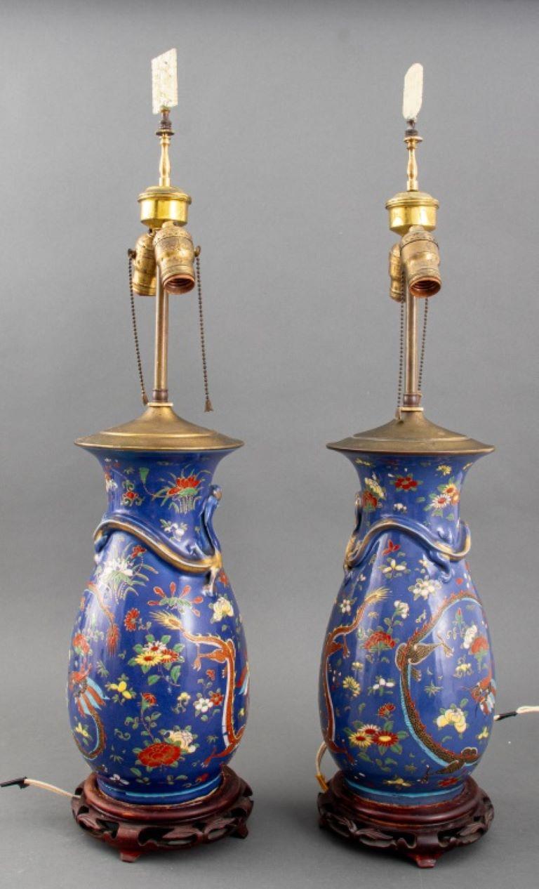 Chinese Export Pair Chinese Porcelain Vases Mounted as Lamps
