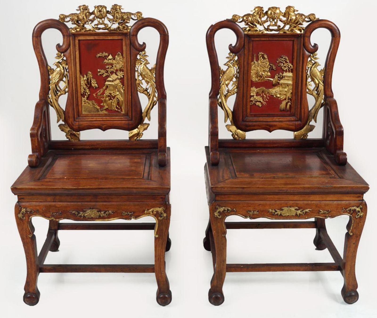 Chinese Export Pair Chinese Qing Ceremonial Chairs 19th Century For Sale