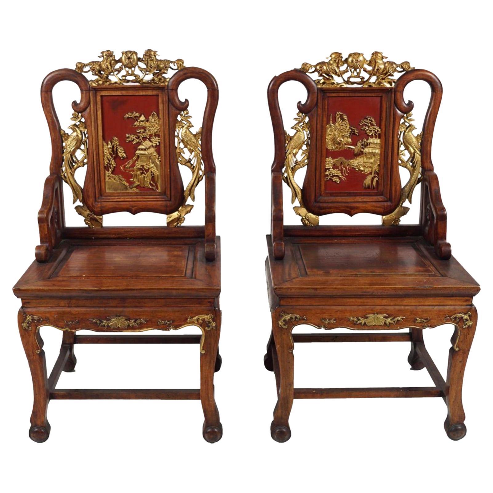 Pair Chinese Qing Ceremonial Chairs 19th Century For Sale