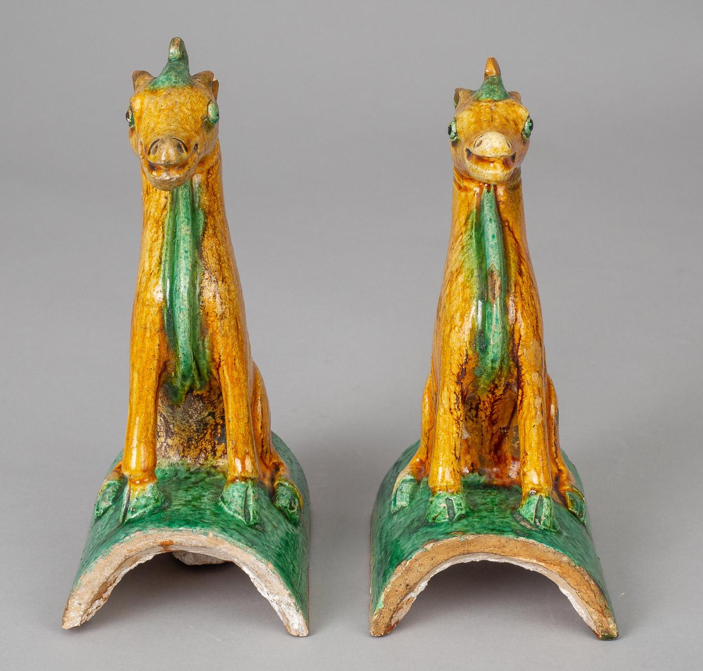 Pair Chinese Qing Guangxu Horse Roof Tiles In Good Condition For Sale In Sheffield, MA