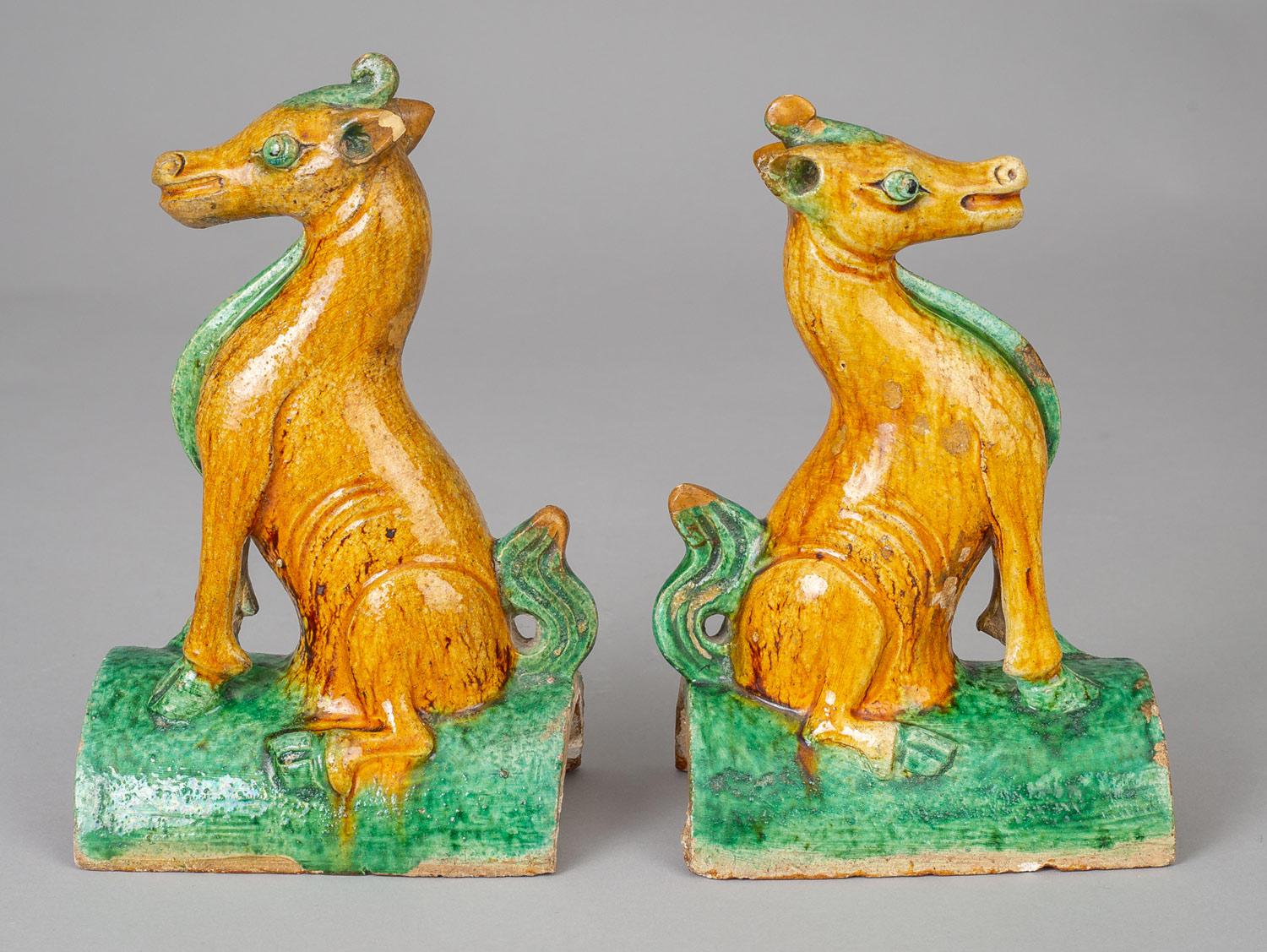 Late 19th Century Pair Chinese Qing Guangxu Horse Roof Tiles For Sale