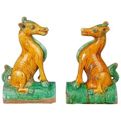 Pair Chinese Qing Guangxu Horse Roof Tiles