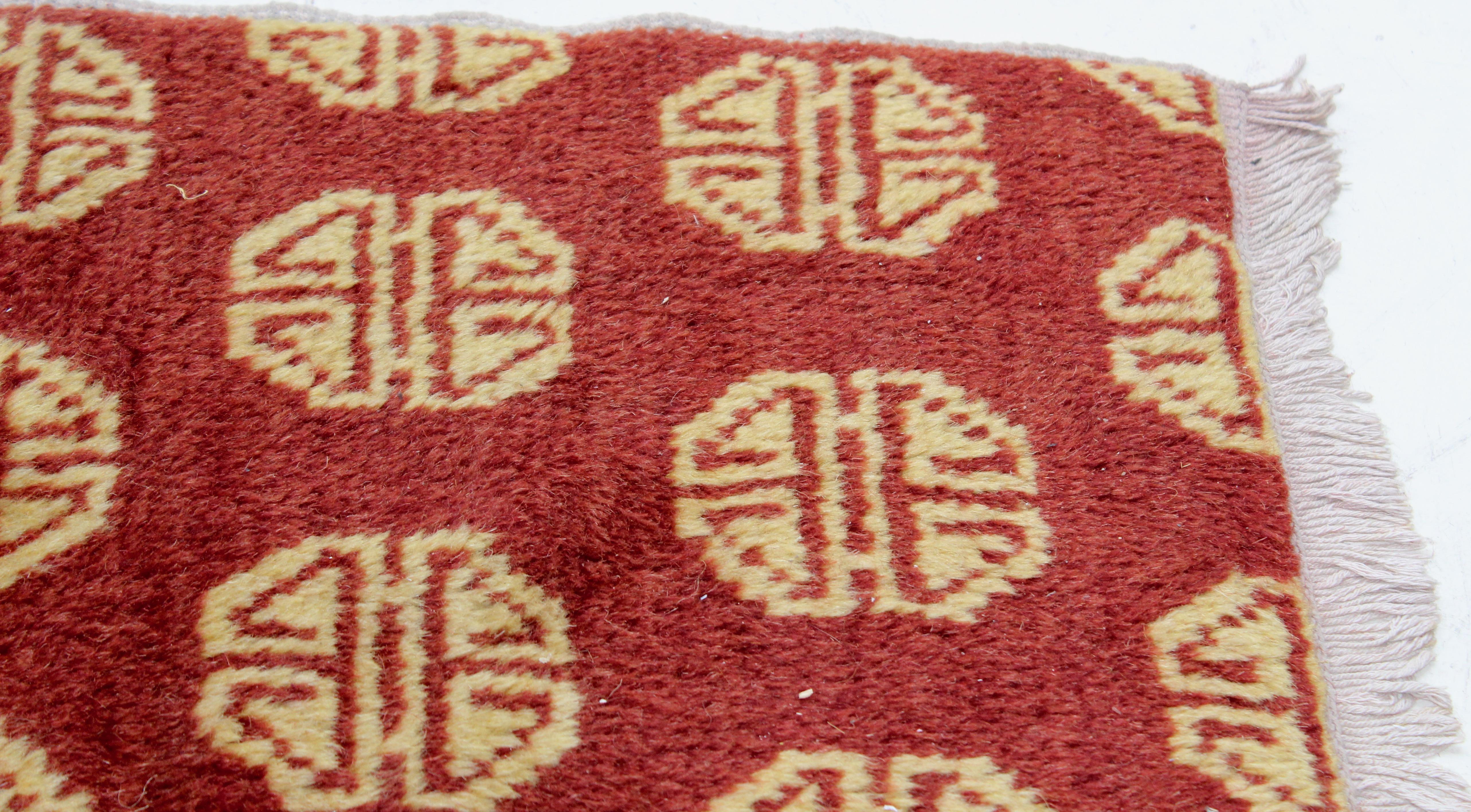 Wool Pair of Chinese Red Geometric Design Rugs, circa 1930 For Sale