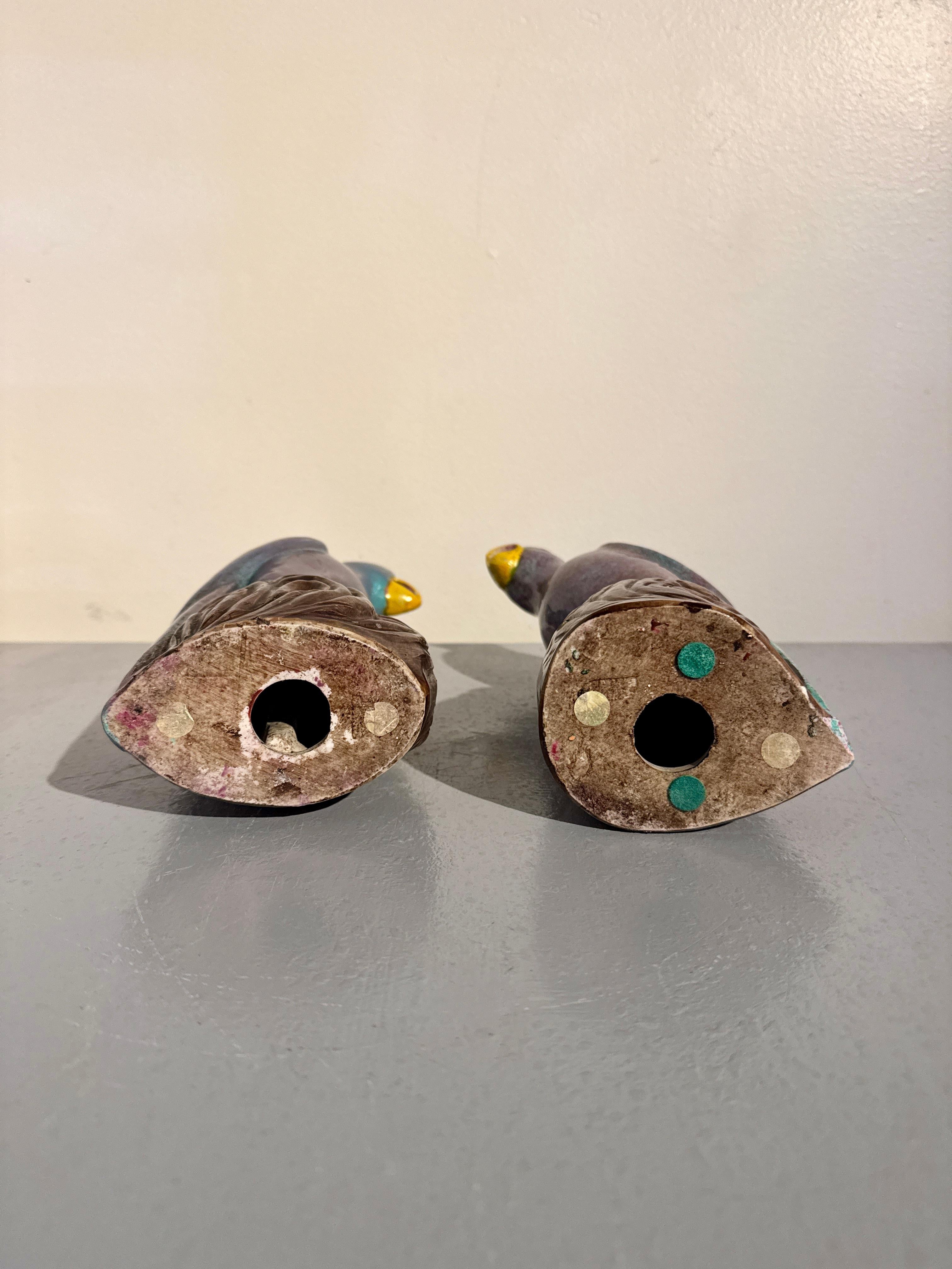 Paar chinesische Robins-Eierschalen aus glasiertem Porzellan mit Papageien, frühes 20. Jahrhundert, China (Emaille) im Angebot