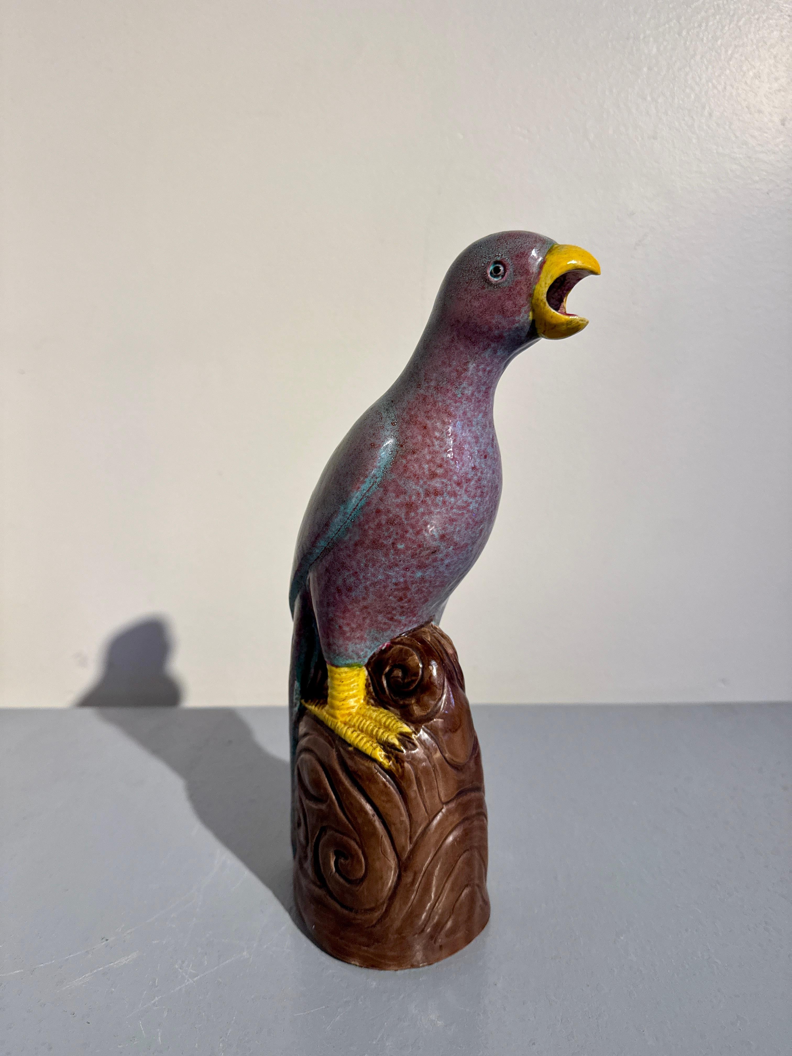 Paar chinesische Robins-Eierschalen aus glasiertem Porzellan mit Papageien, frühes 20. Jahrhundert, China im Angebot 2
