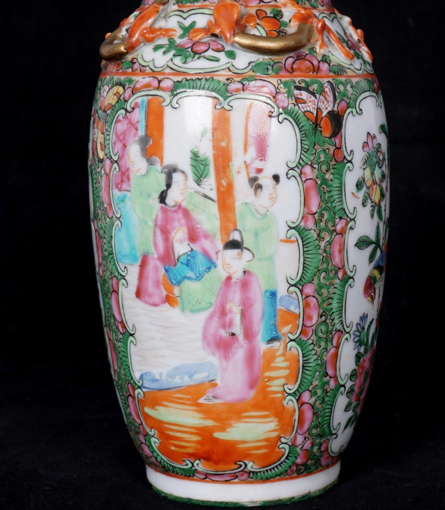 Chinese Export Pair Chinese Rose Medallion Vases