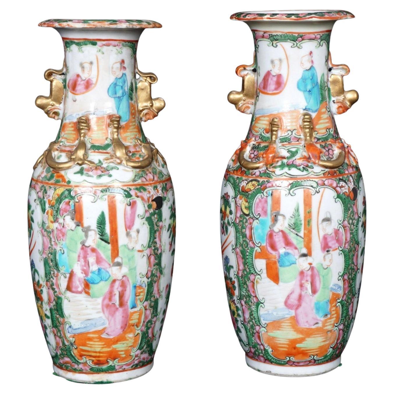 Pair Chinese Rose Medallion Vases