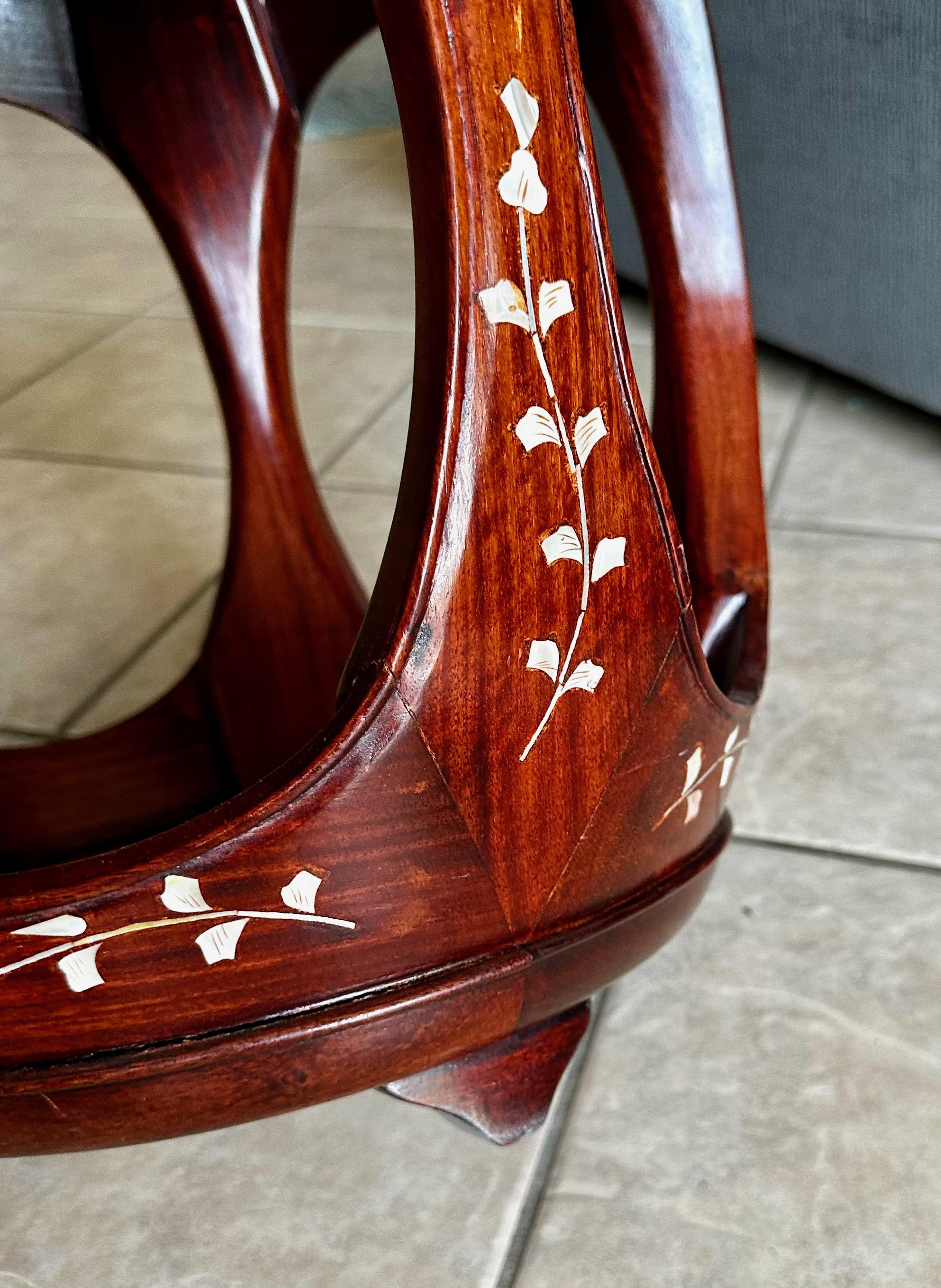 Pair Chinese Rosewood Mother Pearl Inlaid Garden Seat Stools For Sale 10