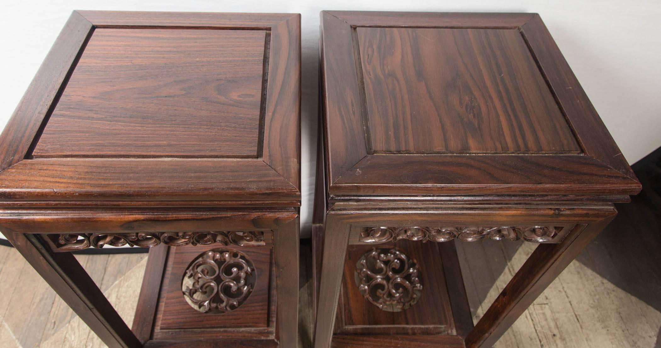 Hand-Crafted Pair of Chinese Rosewood Stands