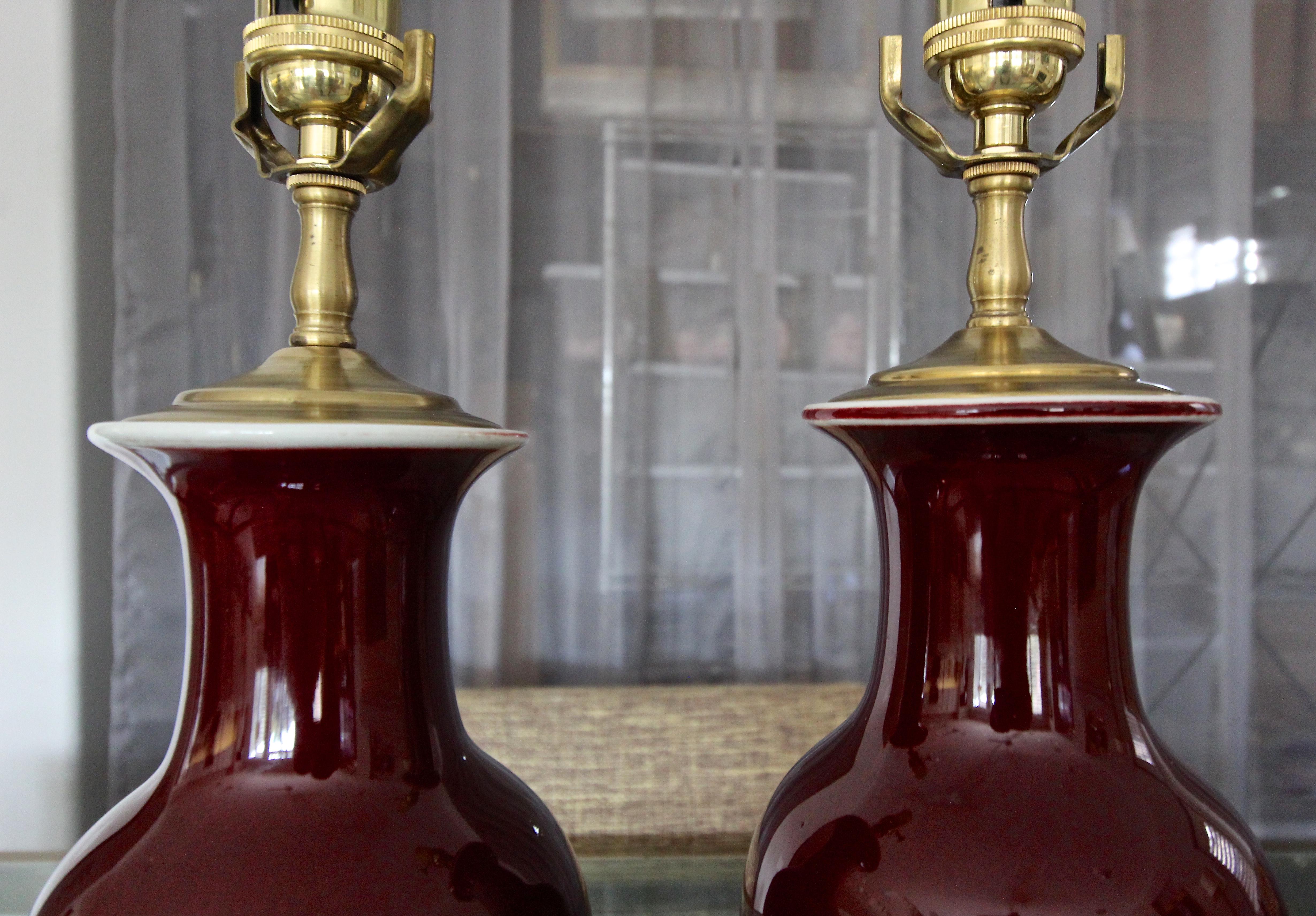 Pair of Chinese Sang De Boeuf Oxblood Glazed Porcelain Table Lamps 8