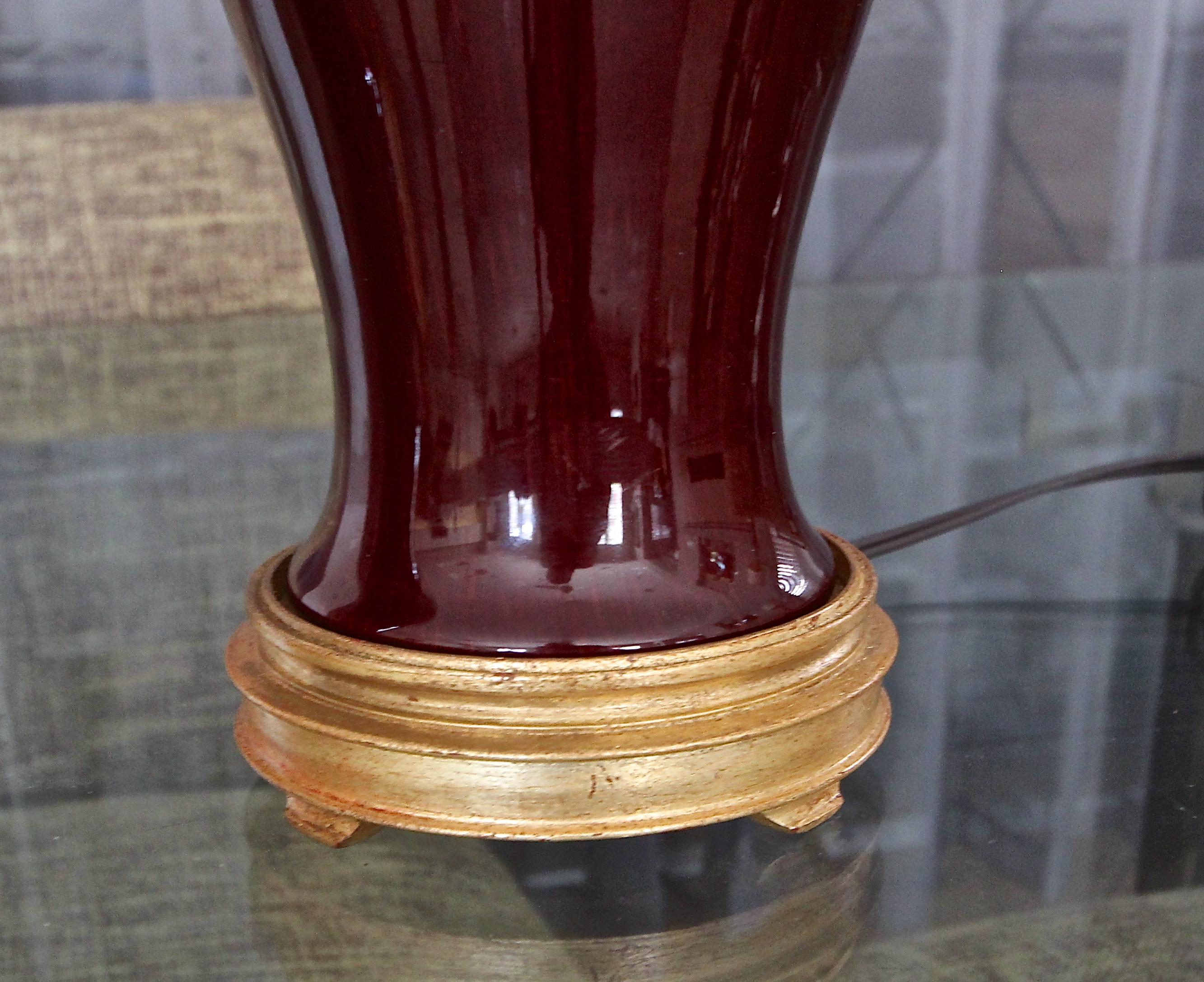 Pair of Chinese Sang De Boeuf Oxblood Glazed Porcelain Table Lamps 11