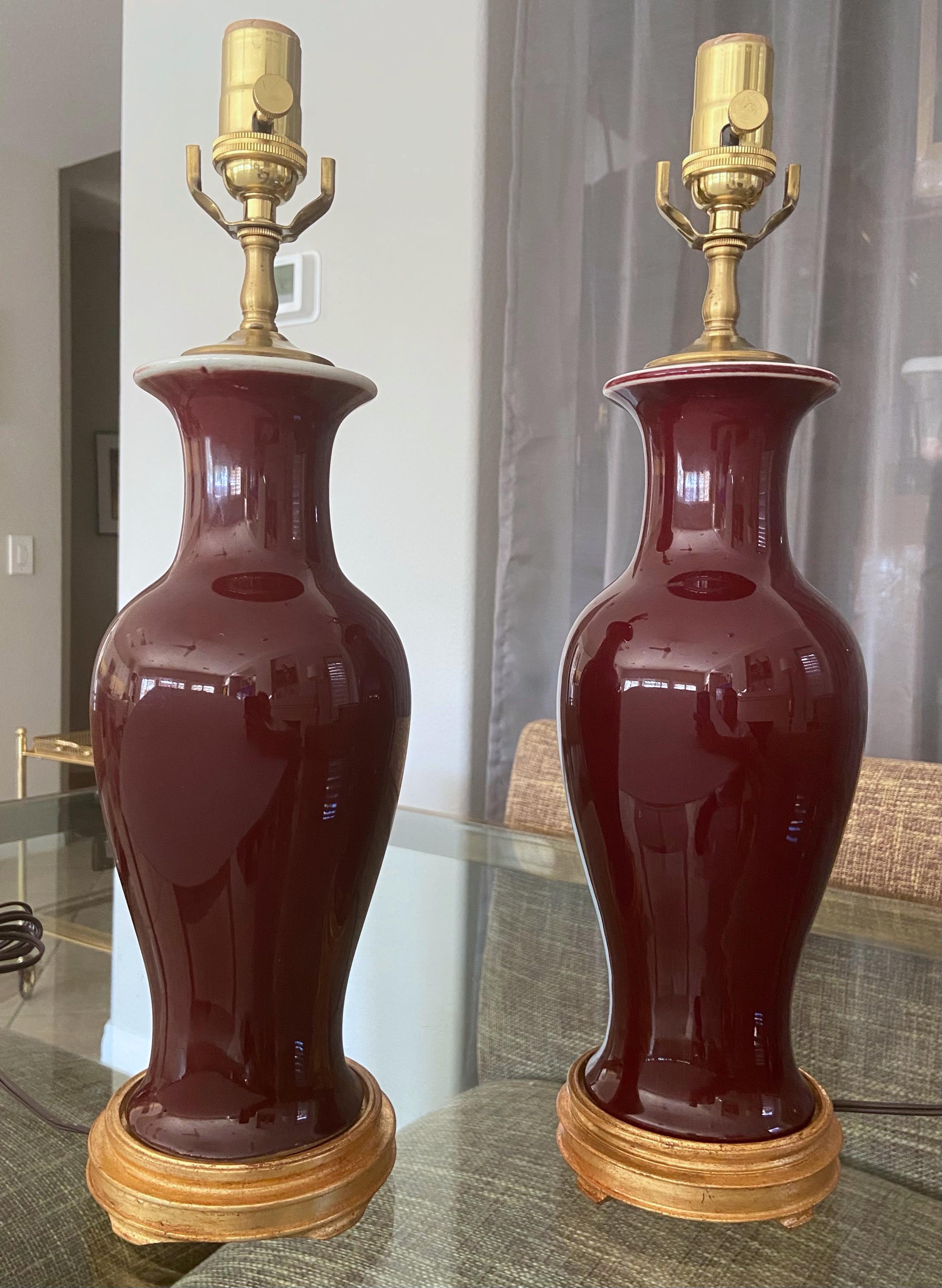 Pair of Chinese Sang De Boeuf Oxblood Glazed Porcelain Table Lamps 14