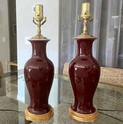 Pair of Chinese Sang De Boeuf Oxblood Glazed Porcelain Table Lamps