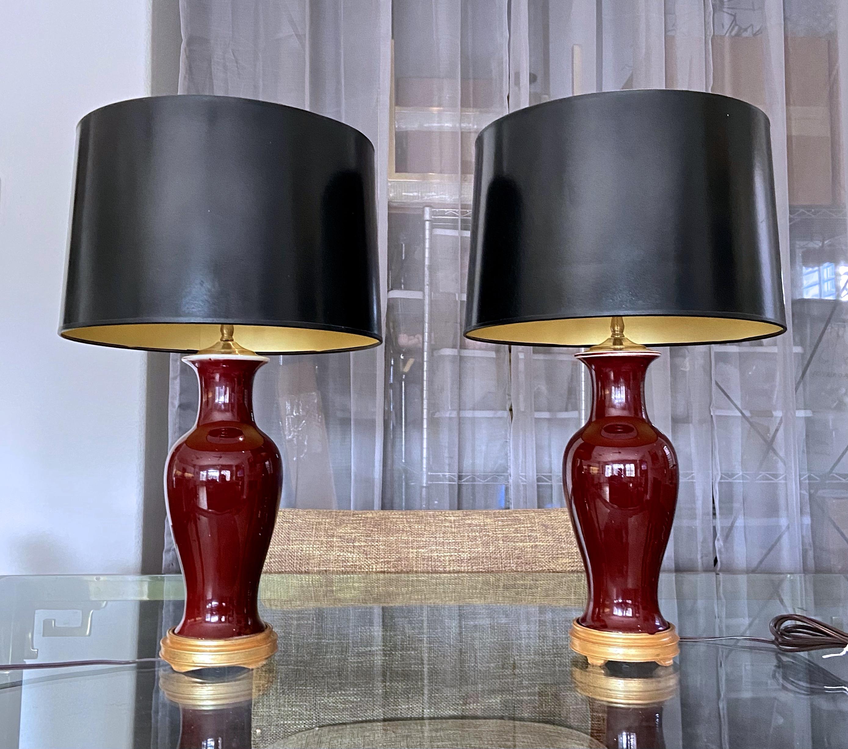 Pair of Chinese Sang De Boeuf Oxblood Glazed Porcelain Table Lamps 15