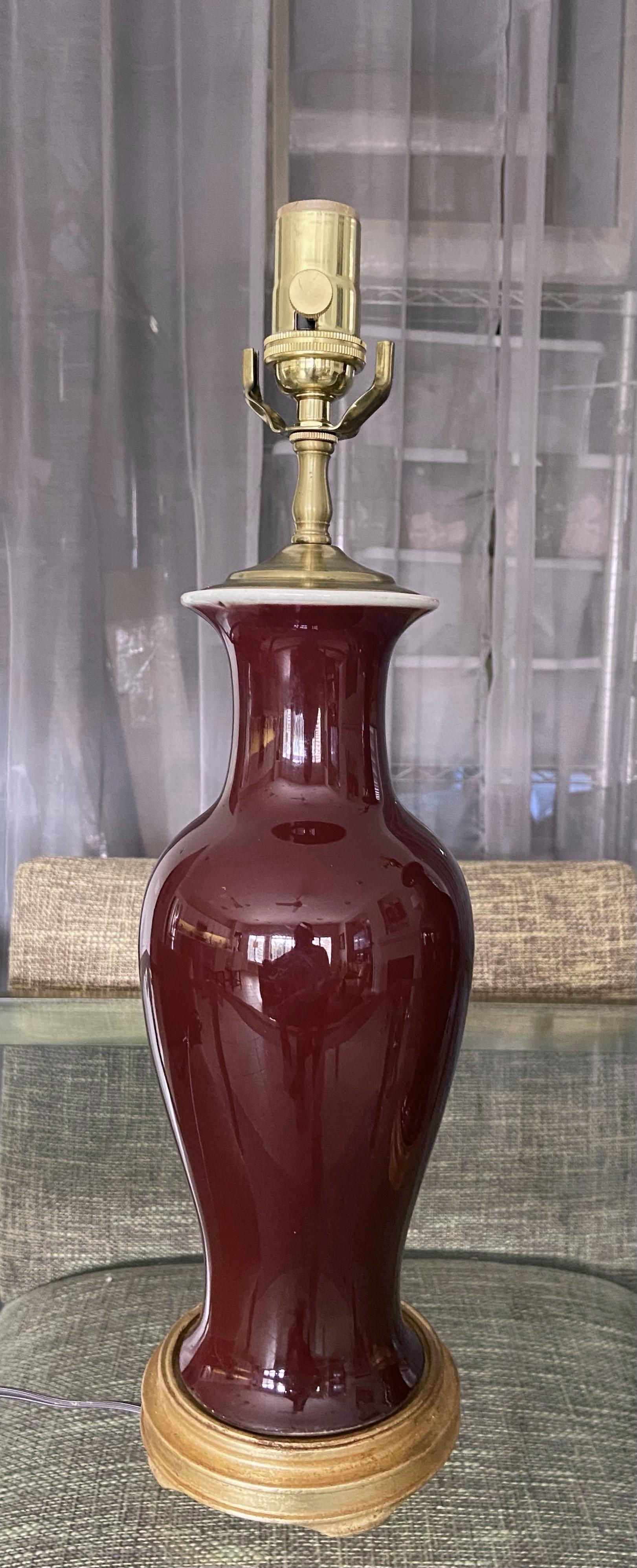 Pair of Chinese Sang De Boeuf Oxblood Glazed Porcelain Table Lamps 2