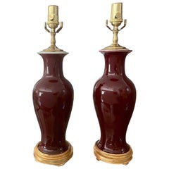 Pair of Chinese Sang De Boeuf Oxblood Glazed Porcelain Table Lamps