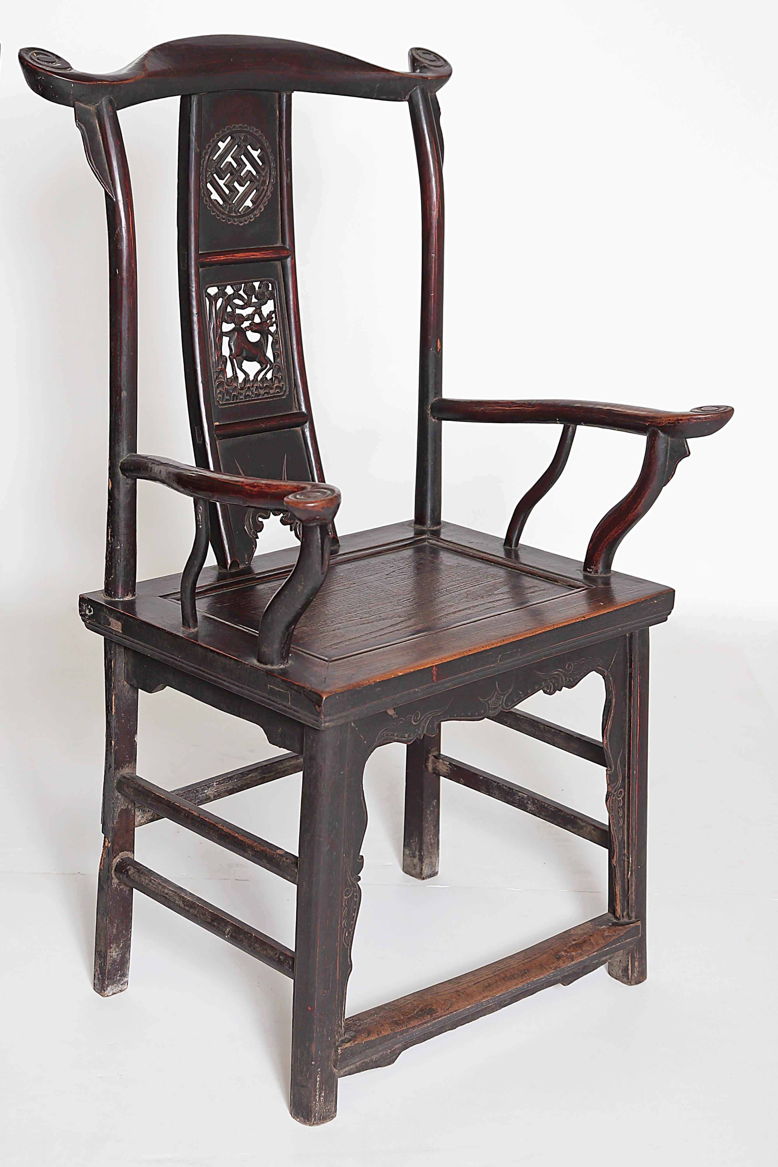 Hand-Carved Pair of Chinese Scholar's Chairs