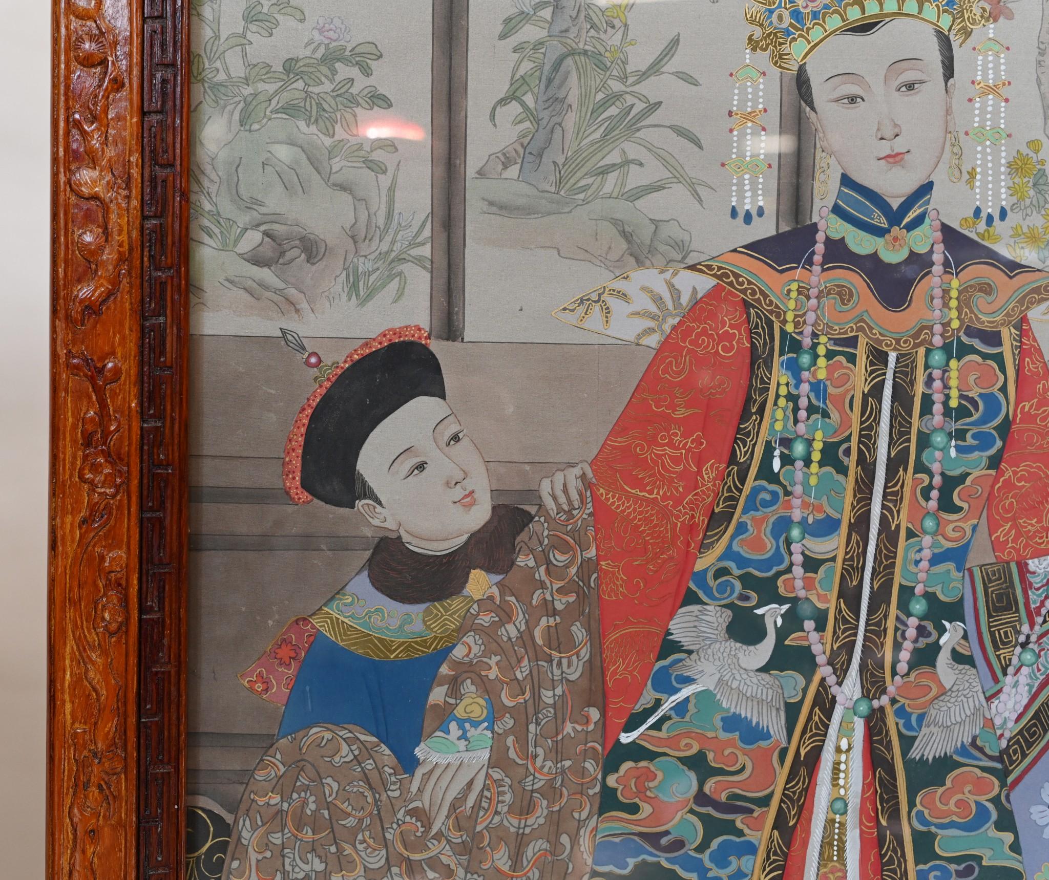Pair Chinese Silk Woven Hardwood Screens Antique 1840 Qianlong Emperor For Sale 9