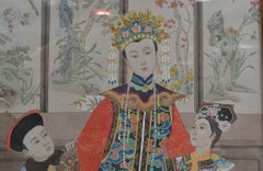 Pair Chinese Silk Woven Hardwood Screens Antique 1840 Qianlong Emperor