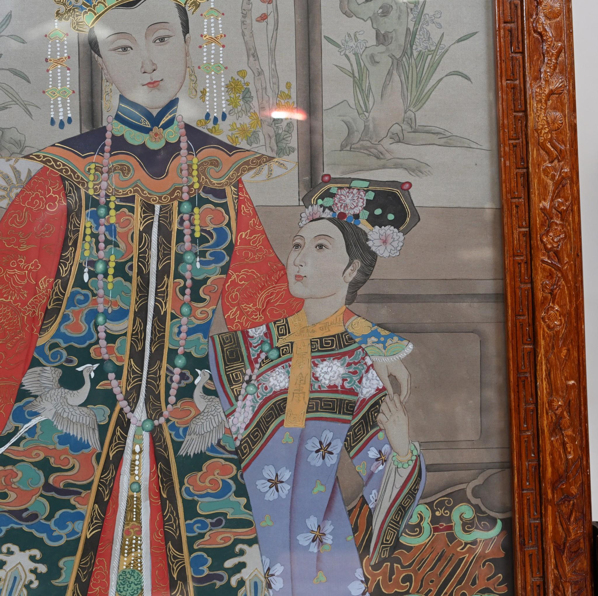 Mid-19th Century Pair Chinese Silk Woven Hardwood Screens Antique 1840 Qianlong Emperor For Sale