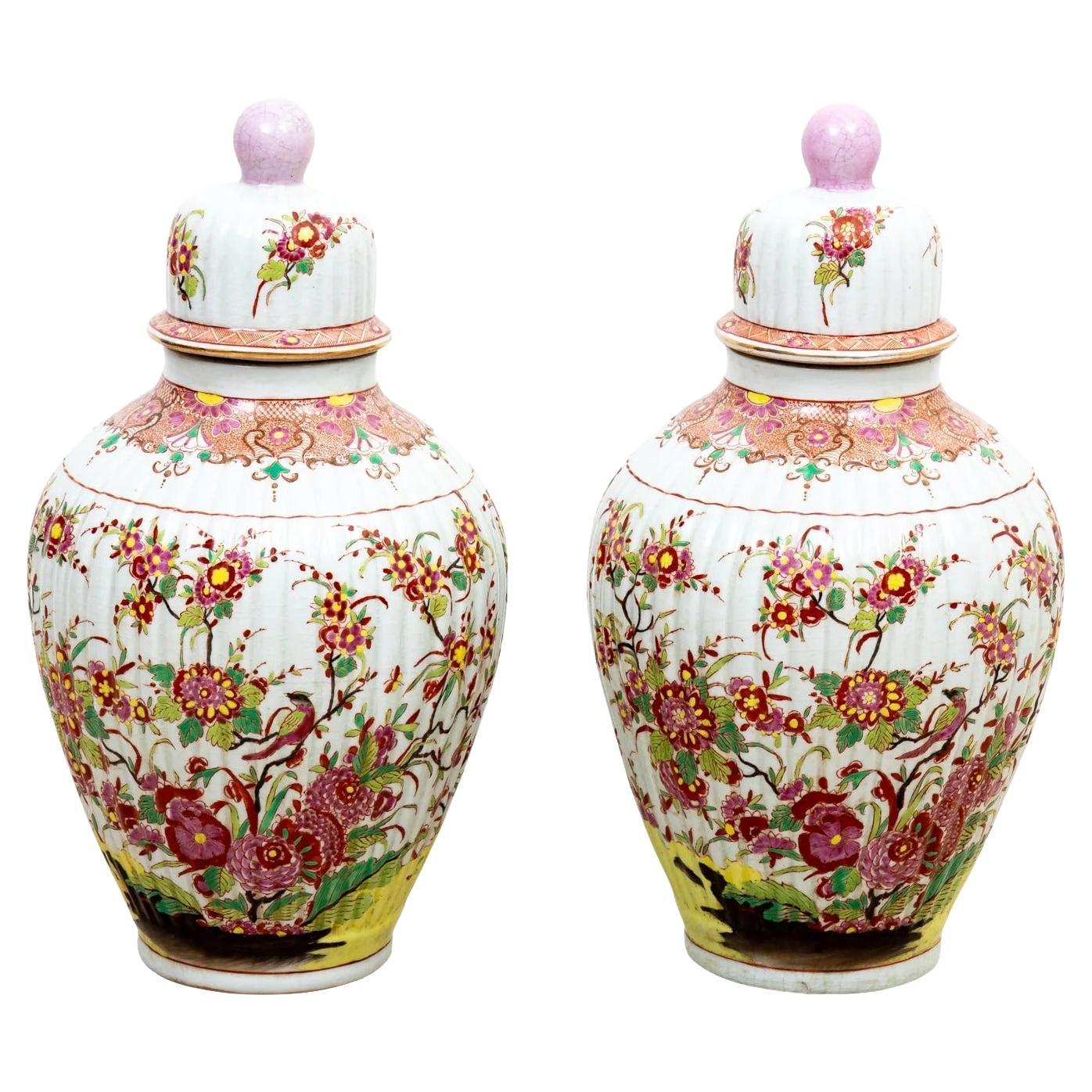 Pair of Chinese Style Lidded Urns