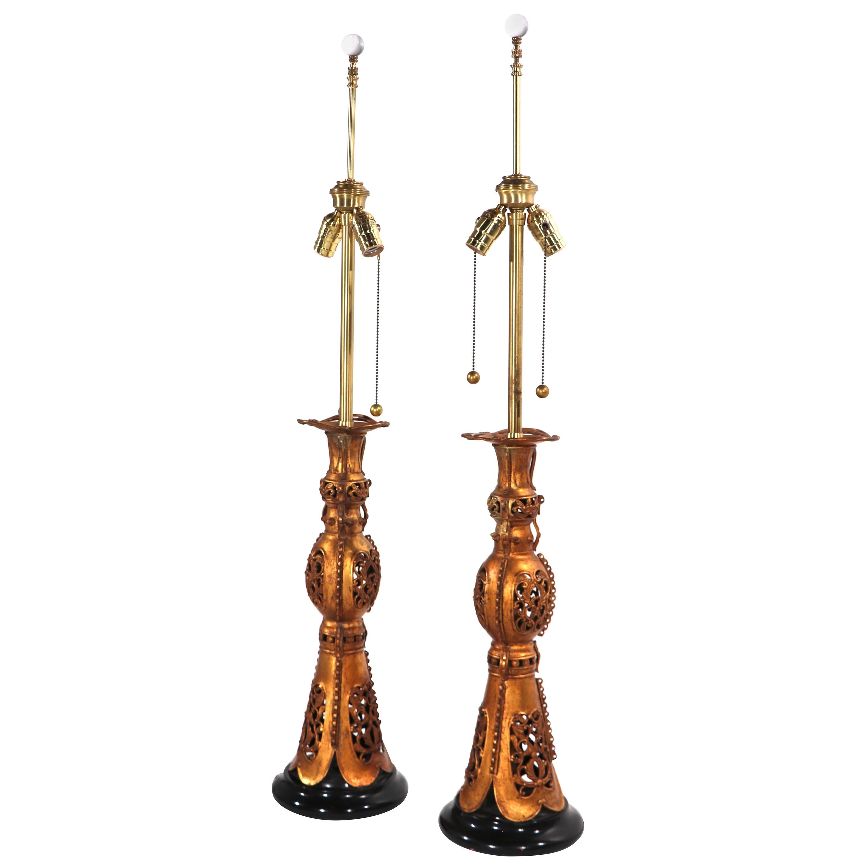 Pair Chinese Style Table Lamps by Marbro After James Mont For Sale