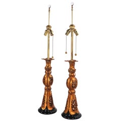 Retro Pair Chinese Style Table Lamps by Marbro After James Mont