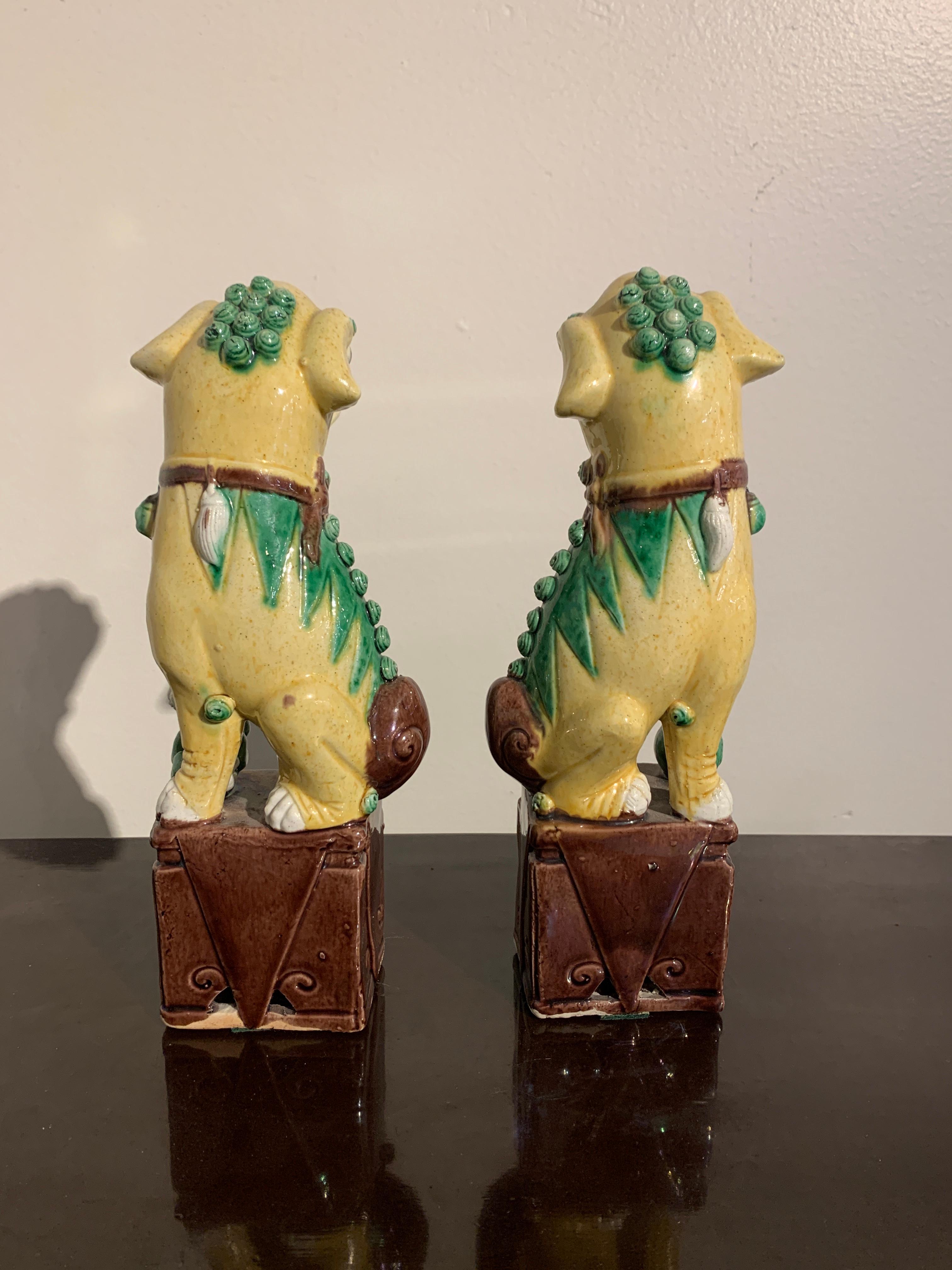 Qing Pair of Chinese Yellow Glazed Foo Dogs, Republic Period, Early 20th Century