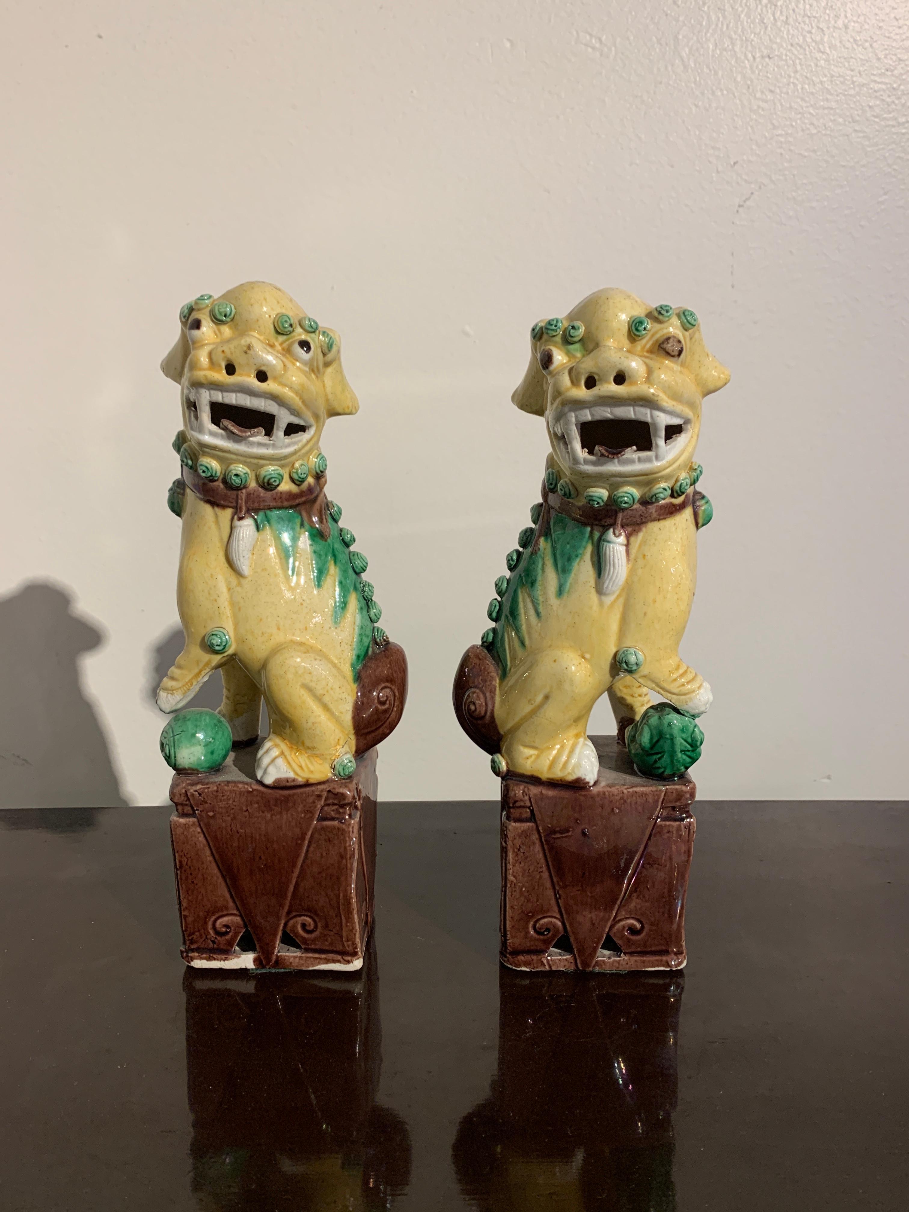 Pair of Chinese Yellow Glazed Foo Dogs, Republic Period, Early 20th Century 1