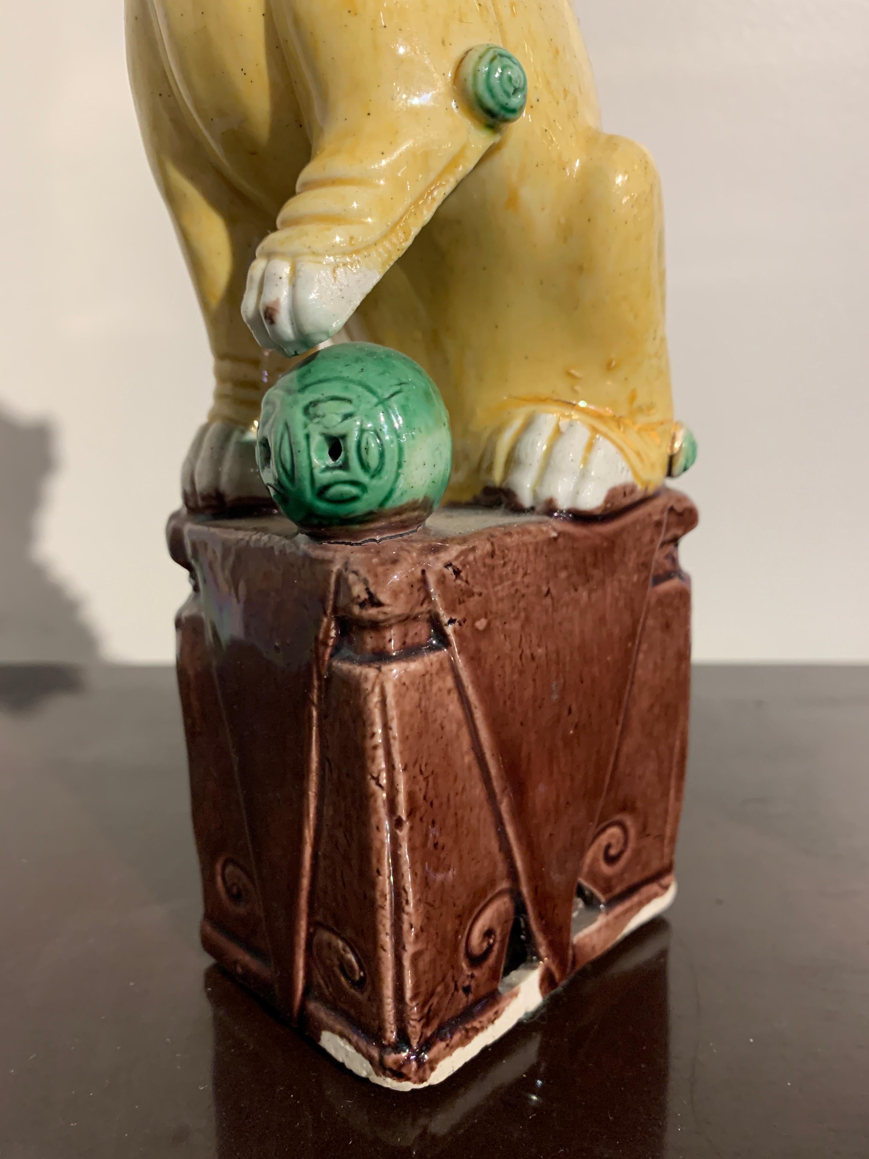 Pair of Chinese Yellow Glazed Foo Dogs, Republic Period, Early 20th Century 3