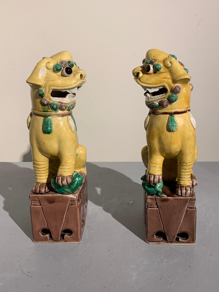 Pair Of Chinese Yellow Glazed Porcelain Foo Dogs Circa 1930s For Sale At 1stdibs