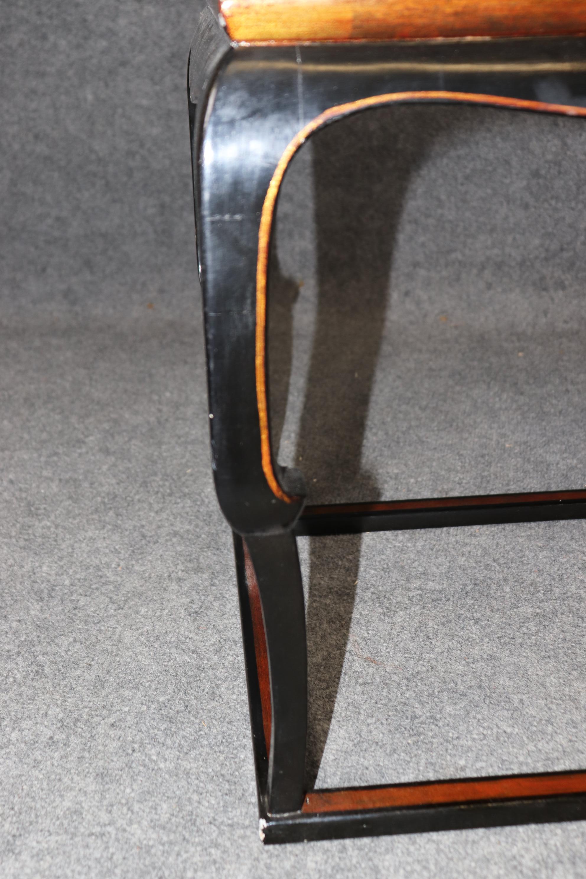Pair Chinoiserie Black and Gold Lacquered End Tables Painted Mythical Animals 7