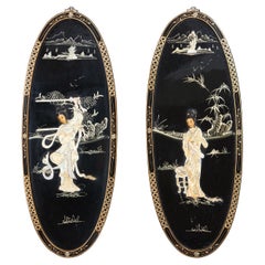 Pair Chinoiserie Decorated Wall Panels, circa 1930s