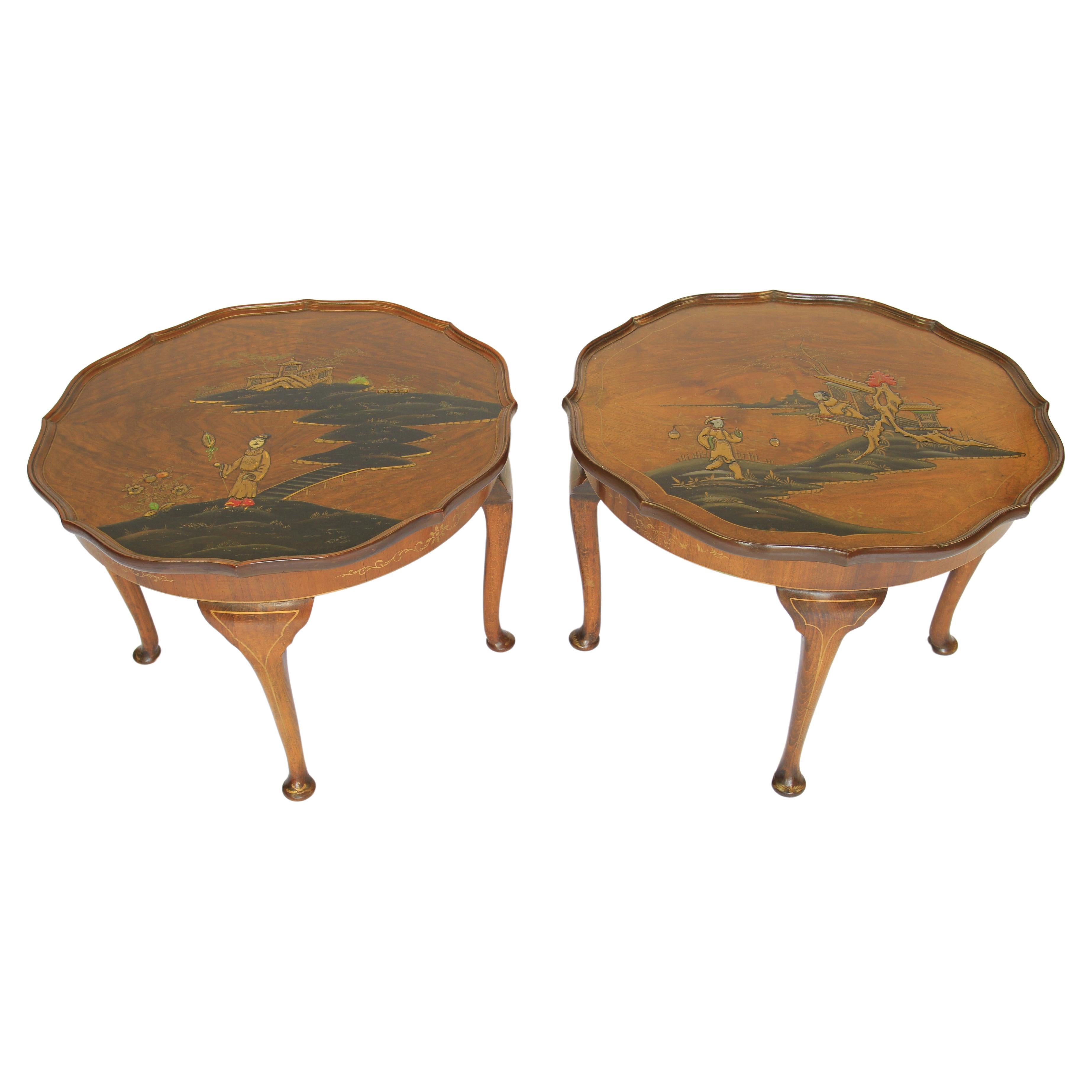  Pair Chinoiserie decorated Walnut coffee tables  For Sale