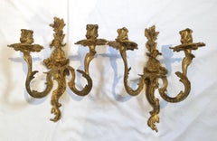 Pair of Chinoiserie Double Candle Light Antique Gilt Bronze Figural Sconces