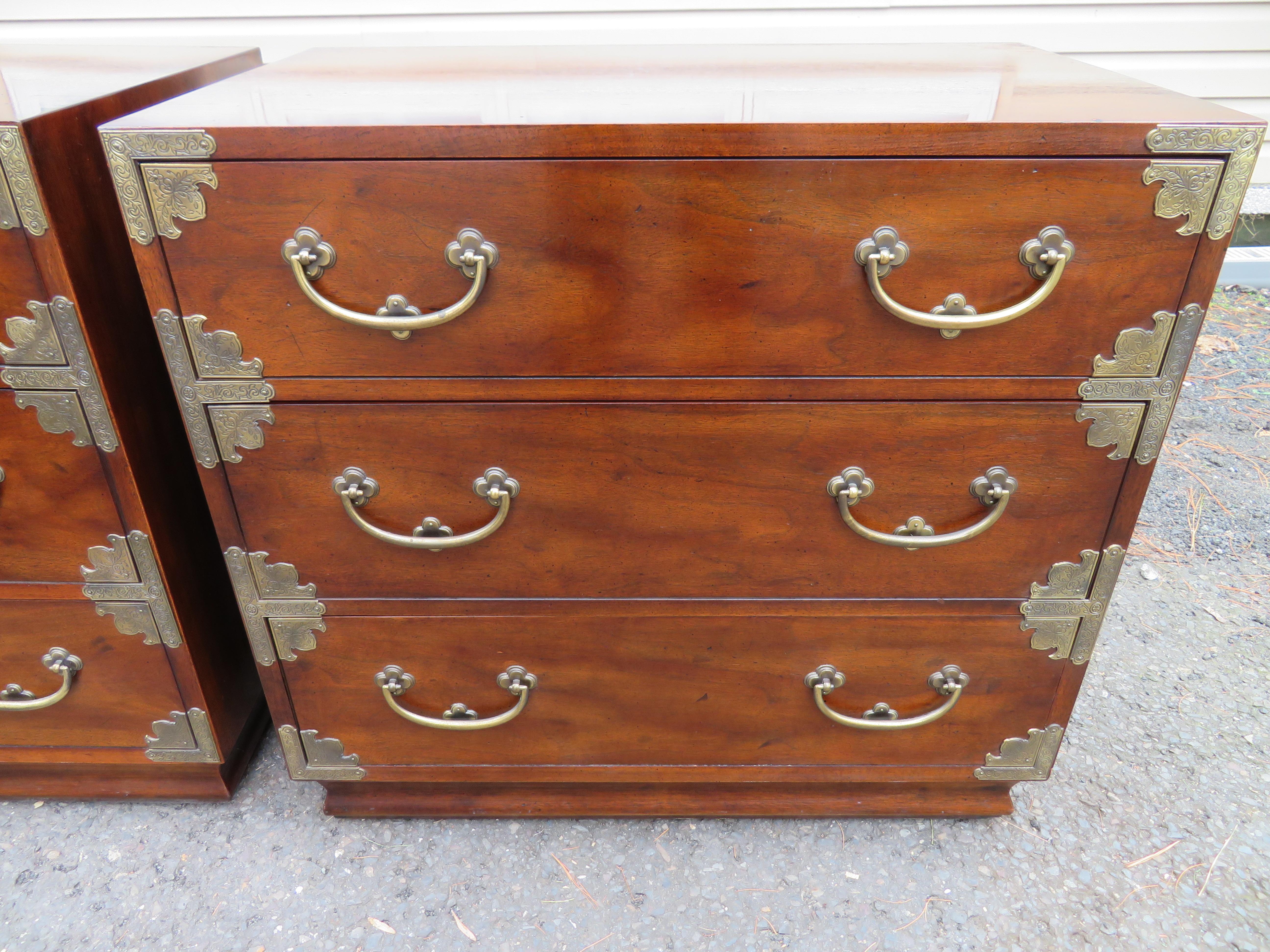 Pair Chinoiserie Henredon Tansu Campaign Chests Nightstands Mid-Century Modern 6