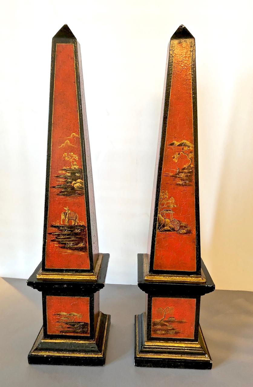 Unknown Pair of Chinoiserie Obelisks