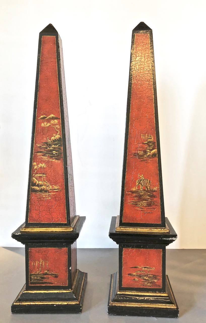 Pair of Chinoiserie Obelisks In Good Condition In Pasadena, CA