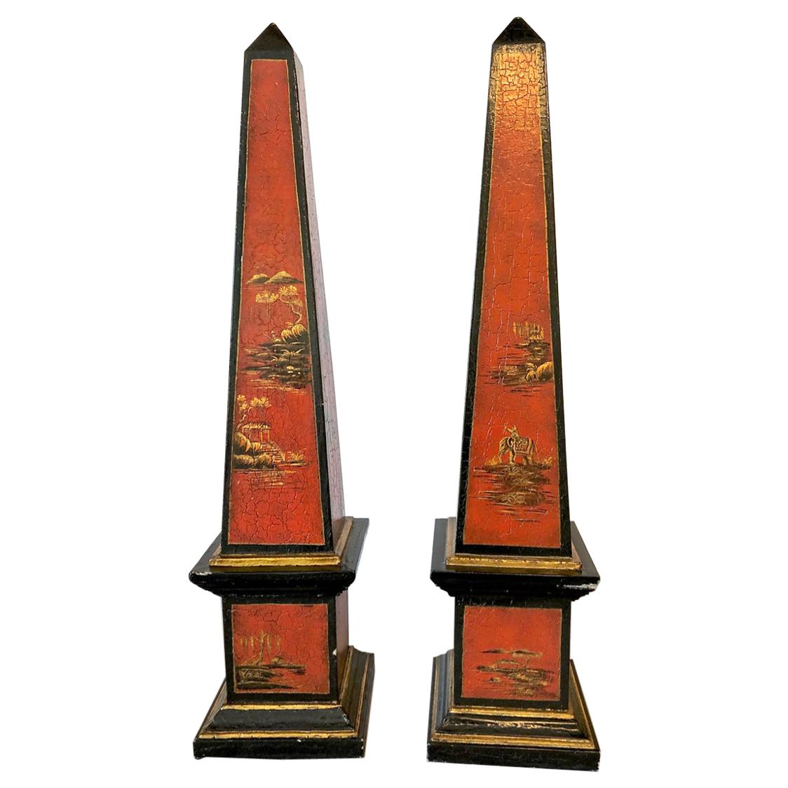 Pair of Chinoiserie Obelisks